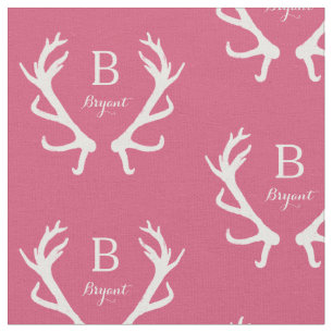 Tissu Monogramme Russe De Cerfs Antlers, Rose