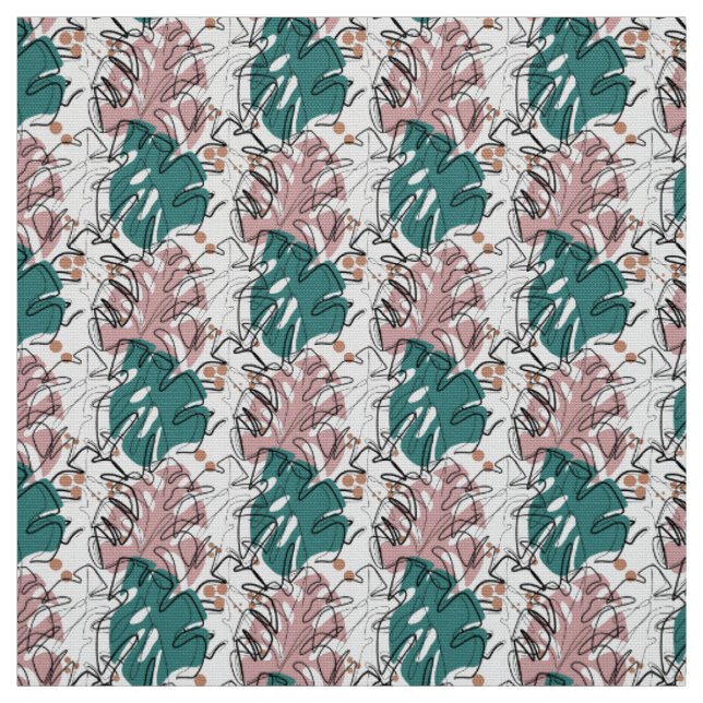 Tissu Monoline monstera feuilles avec taches de couleur  (Échantillon)