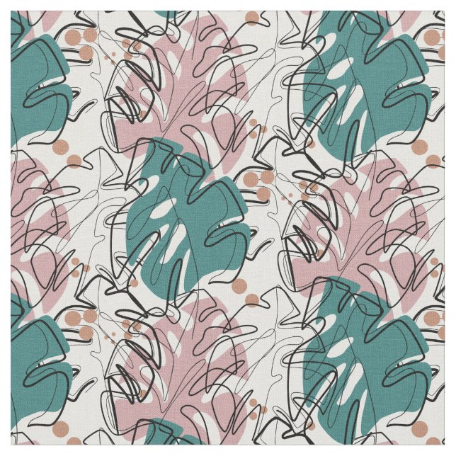 Tissu Monoline monstera feuilles avec taches de couleur (Fermer)