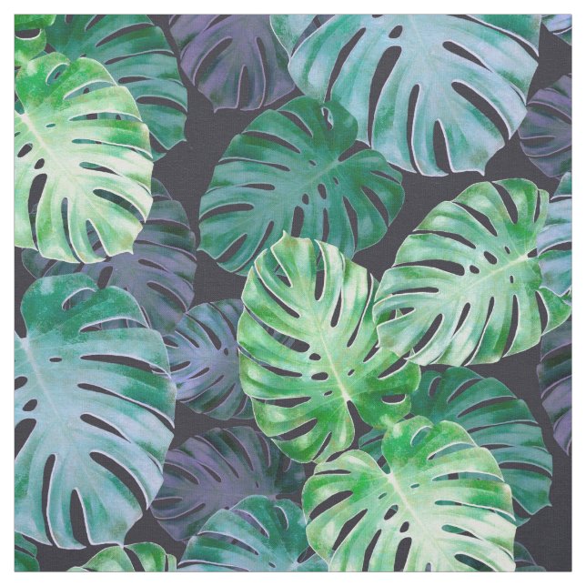 Tissu Monstère tropicale violet vert Feuille (Échantillon)