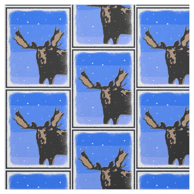 Tissu Moose en hiver - Art original de la faune (Échantillon)