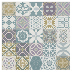 Tissu Moroctile - pastel blue and gold