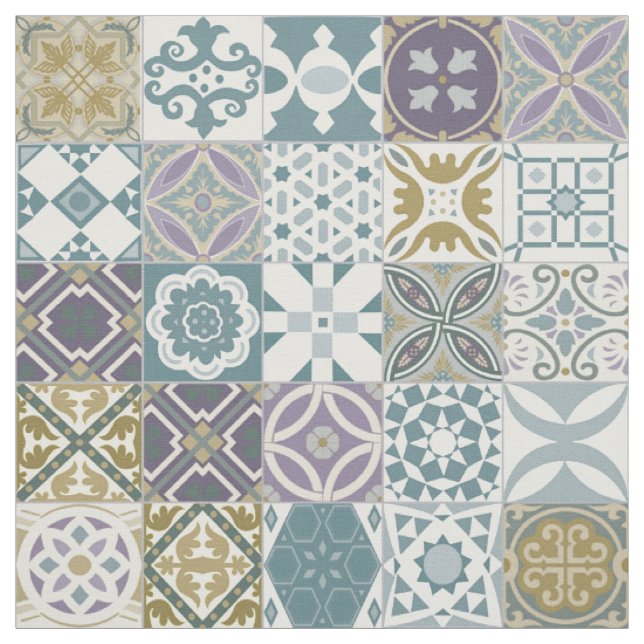 Tissu Moroctile - pastel blue and gold (Échantillon)