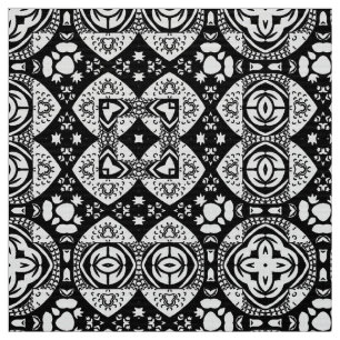 Tissu Mosaïque arabesque Motif Carrelage noir et blanc