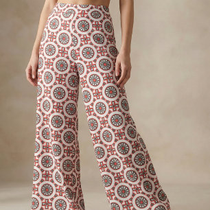 Tissu Mosaïque ethnique Géométrique Rouge Gris Noir et B