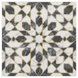 Tissu Mosaïque marocaine noire et Marbre blanc
