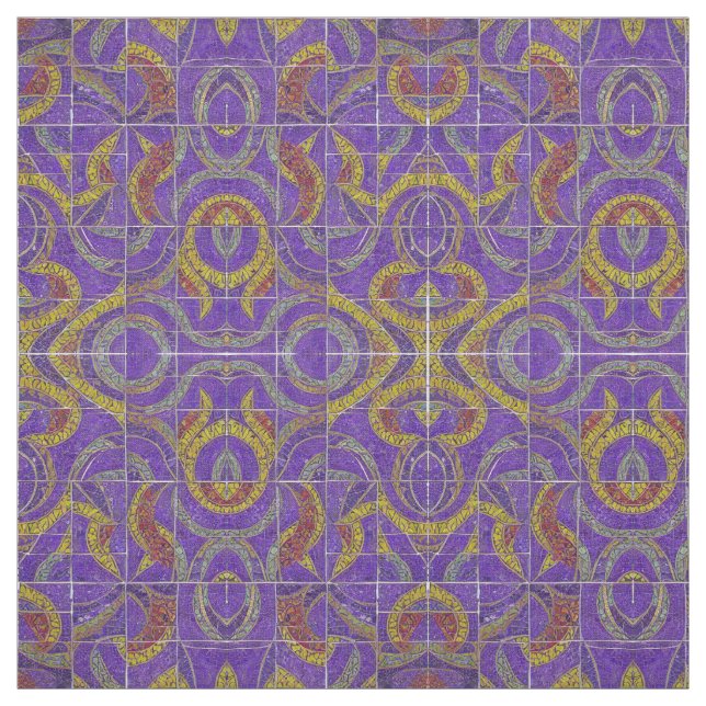 Tissu mosaïque marocaine violet rouge turquoise or (Échantillon)