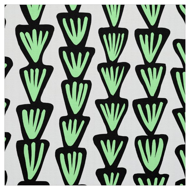 Tissu Motif 070515 - Noir et vert menthe sur blanc (Échantillon)
