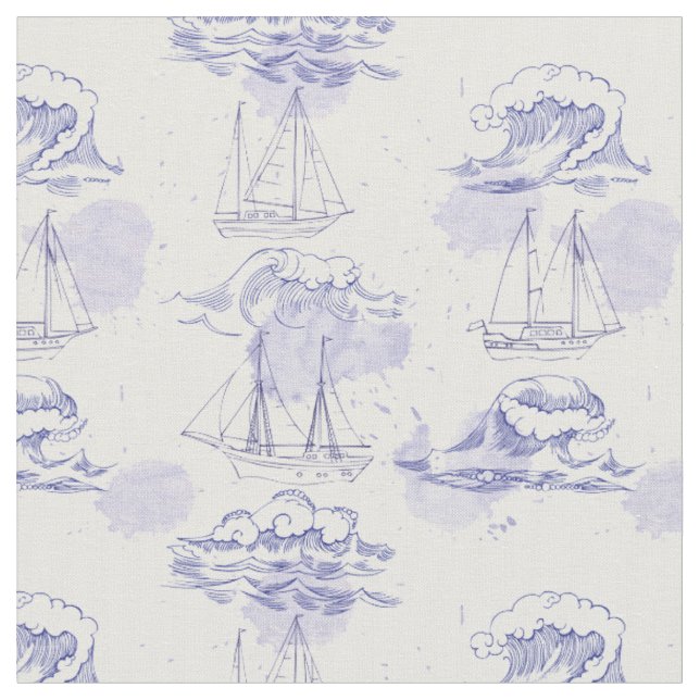 Tissu Motif 2 de vagues et de bateaux d'aquarelle (Fermer)