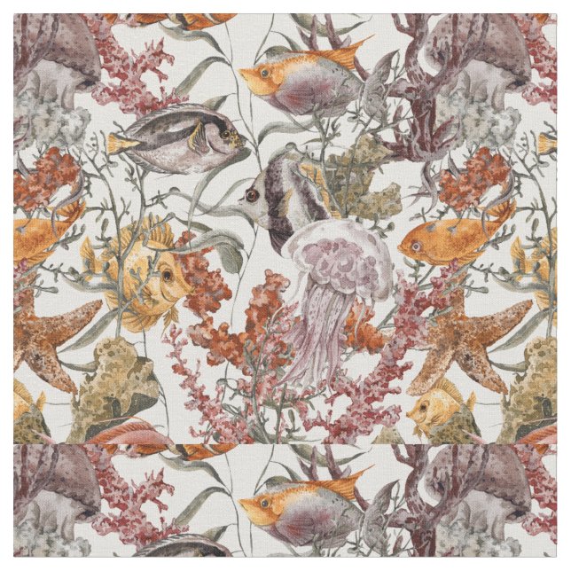 Tissu Motif 2 de vie marine d'aquarelle (Fermer)