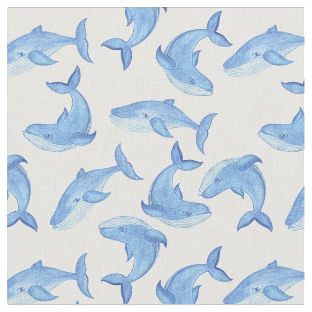 Tissu Motif 3 de baleine bleue d'aquarelle (Fermer)