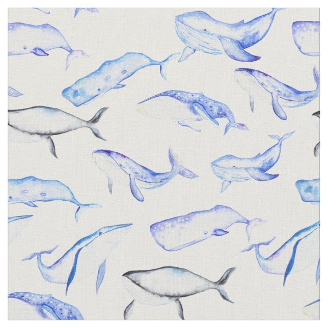 Tissu Motif 5 de baleine bleue d'aquarelle (Fermer)