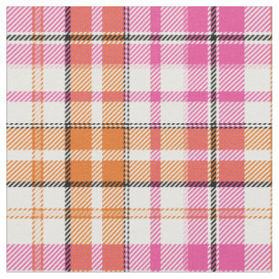 Tissu Motif à carreaux tartan blanc rose orange