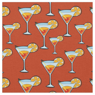 Tissu Motif à cocktails Dark Orange Martini