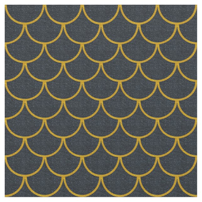 Tissu Motif à écailles festonnées noir et or (Fermer)