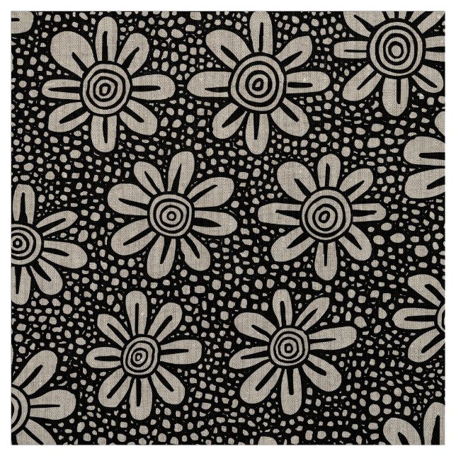 Tissu Motif à fleurs à main 140617 - Noir (Échantillon)