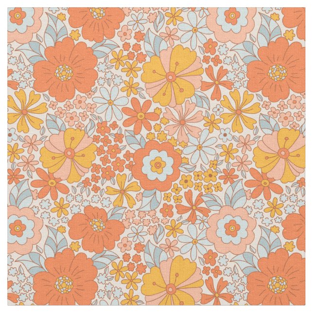 Tissu Motif à fleurs Orange Retro (Fermer)