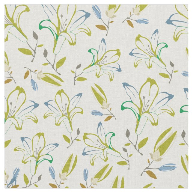 Tissu Motif à fleurs vert olive rétro (Fermer)