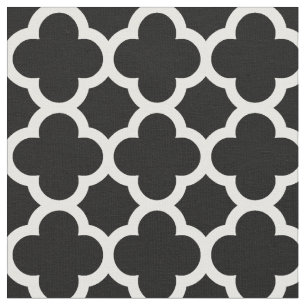 Tissu Motif à la mode Black Retro Chic Quatrefoil Trell