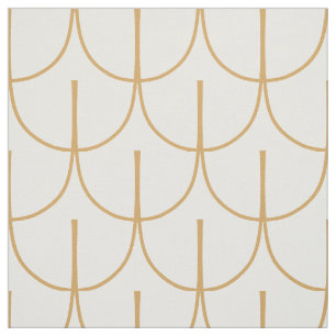 Tissu Motif à l'échelle de poisson Art déco or et blanc
