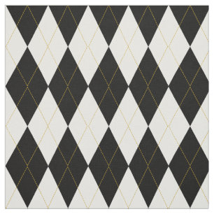 Tissu Motif à motifs de losanges d'or du blanc   du noi