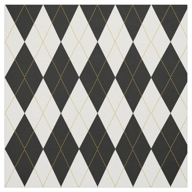 Tissu Motif à motifs de losanges d'or du blanc | du noir (Échantillon)