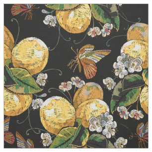 Tissu Motif à papillon floral citron moderne