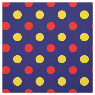 Tissu Motif à pois bleu marine rouge jaune