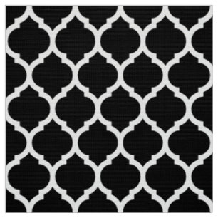 Tissu Motif à quatre feuilles en treillis marocain noir