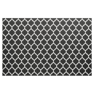 Tissu Motif à quatre feuilles en treillis marocain noir 