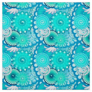 Tissu Motif à spirale fractale, bleu clair et Aqua