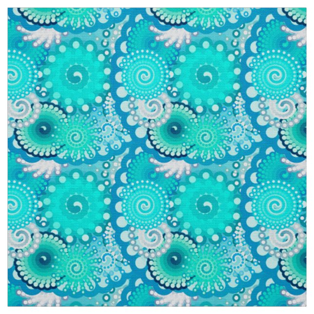 Tissu Motif à spirale fractale, bleu clair et Aqua (Échantillon)