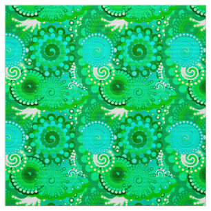 Tissu Motif à spirale fractale, Jade, Turquoise et Aqua