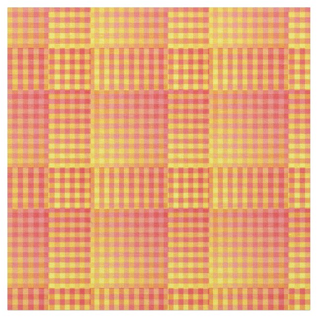 Tissu Motif Abstrait à Damier Rouge Jaune (Fermer)