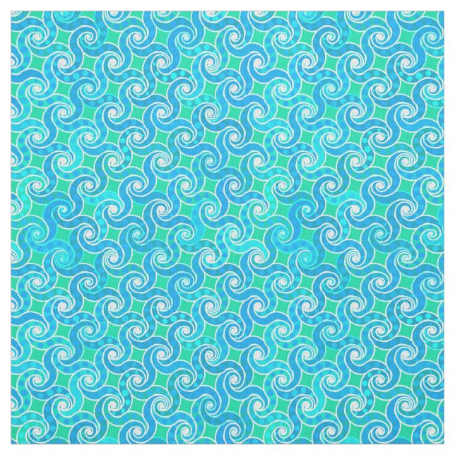 Tissu motif Abstrait - Bleu, Jade vert & Blanc (Échantillon)