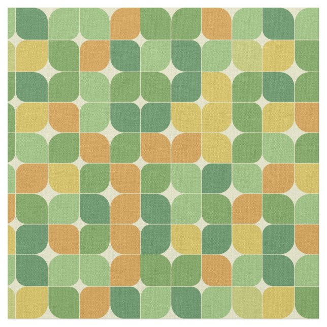 Tissu Motif abstrait de milieu de siècle vert orange (Fermer)