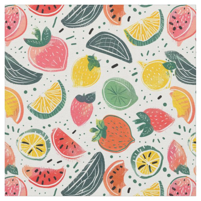 Tissu Motif agrumes et fraise (Fermer)