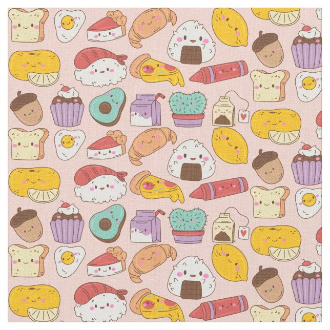 Tissu Motif alimentaire Kawaii (Fermer)