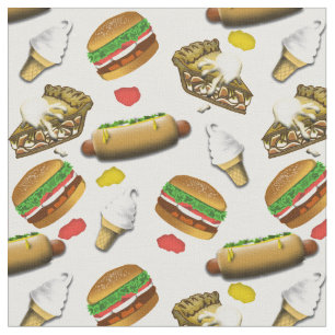 Tissu Motif américain de cuisine - Burgers Chiens chau