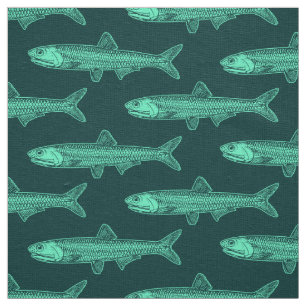 Tissu Motif anchois - Turquoise et Vert foncé