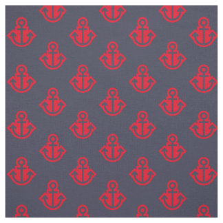 Tissu Motif Ancre en Marine et Rouge