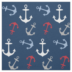 Tissu Motif Ancres nautiques   Bleu blanc de la marine r