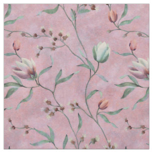 Tissu Motif Anemones de Tulipes Roses et Blanches