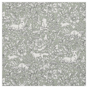 Tissu Motif animal vert gris de bois renard lapin renard