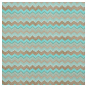Tissu Motif Aqua Turquoise Blue Brown Ikat Zigzag