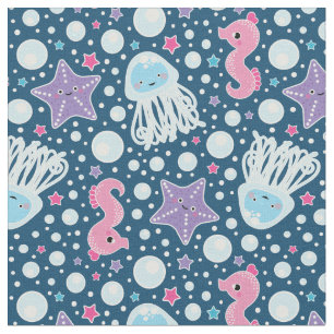 Tissu Motif aquatique de bande dessinée adorable bleu