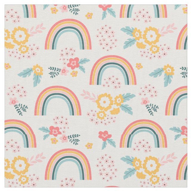 Tissu Motif arc-en-ciel fleuri coloré (Fermer)