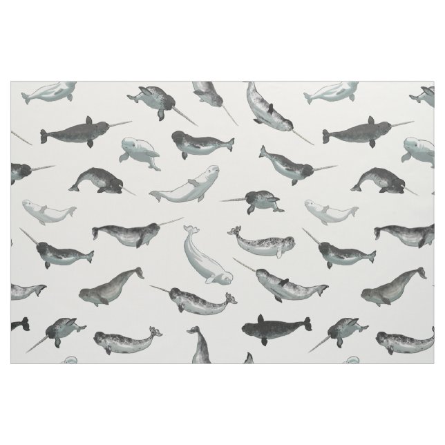 Tissu Motif arctique de Narwhals et de belugas (Fat Quarter)