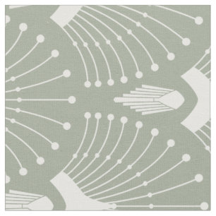 Tissu Motif art déco blanc et vert menthe