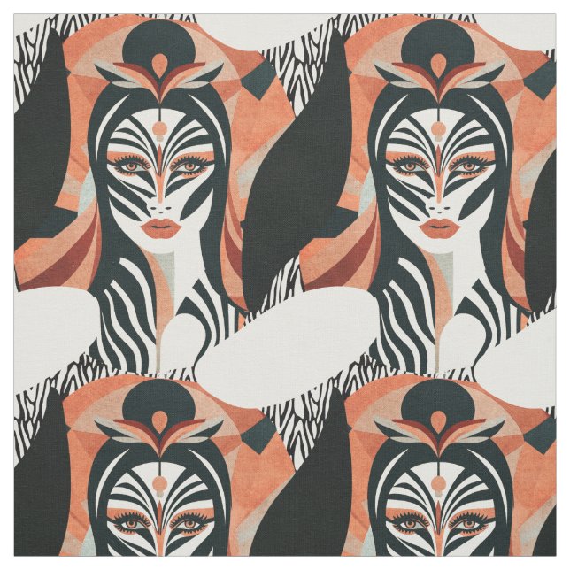 Tissu Motif Art déco de Terracotta Zebra Muse (Échantillon)